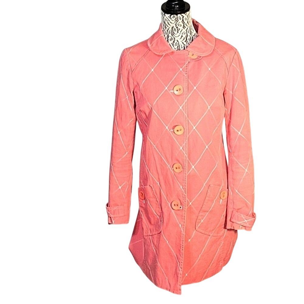 TOCCA Women's Long Trench Coat Coral Vintage Long Avant-garde Contemporary